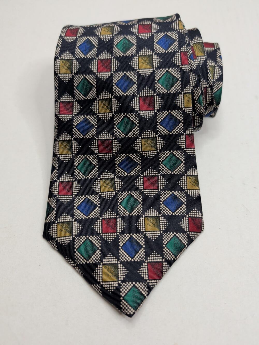 Andre Gianni Designer 100% Silk Tie USA Made Hand Finished Multi Diamond Black